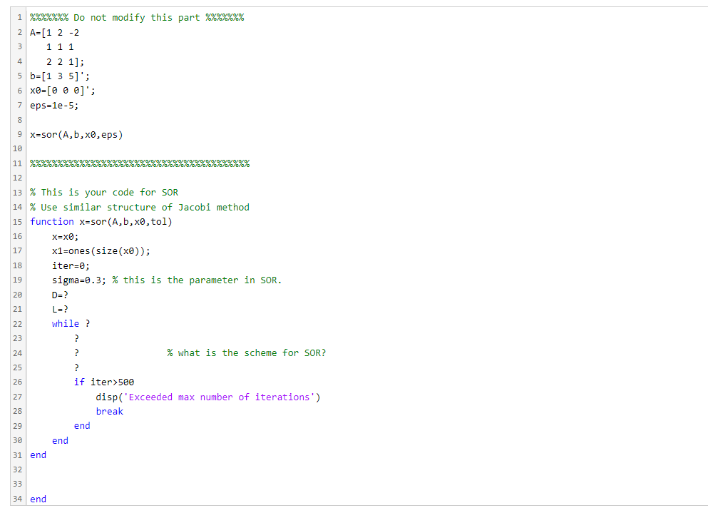 Solved Implement Sor Method And Solve Problem 5 Fill In 