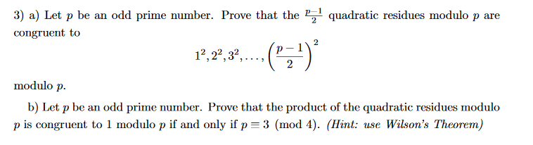 Solved 3) a) Let p be an odd prime number. Prove that the | Chegg.com