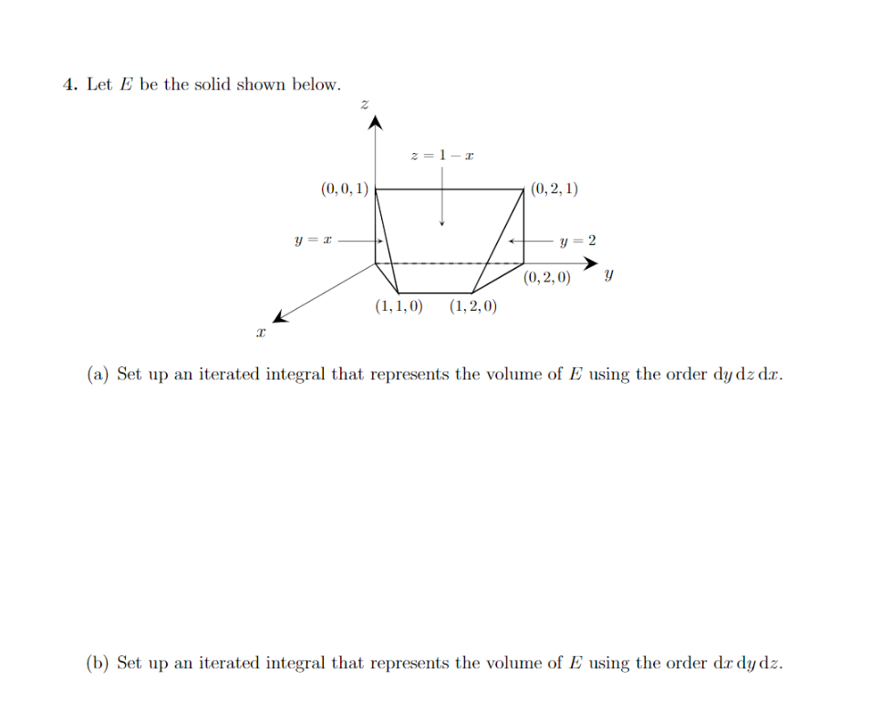 Solved 4. Let E be the solid shown below. 2 = 1-2 (0,0,1) | Chegg.com