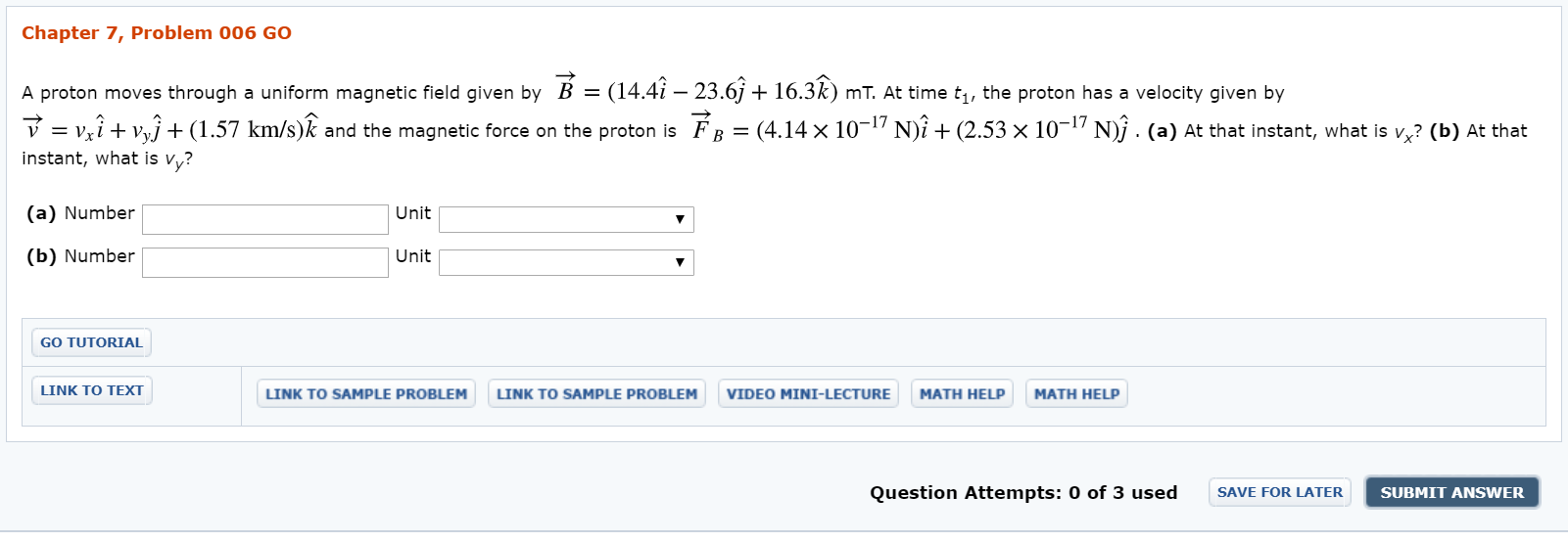 Solved A Proton Moves Through A Uniform Magnetic Field Gi Chegg Com