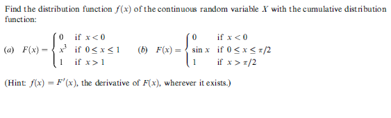 Solved Find the distribution function f(x) of the continuous | Chegg.com