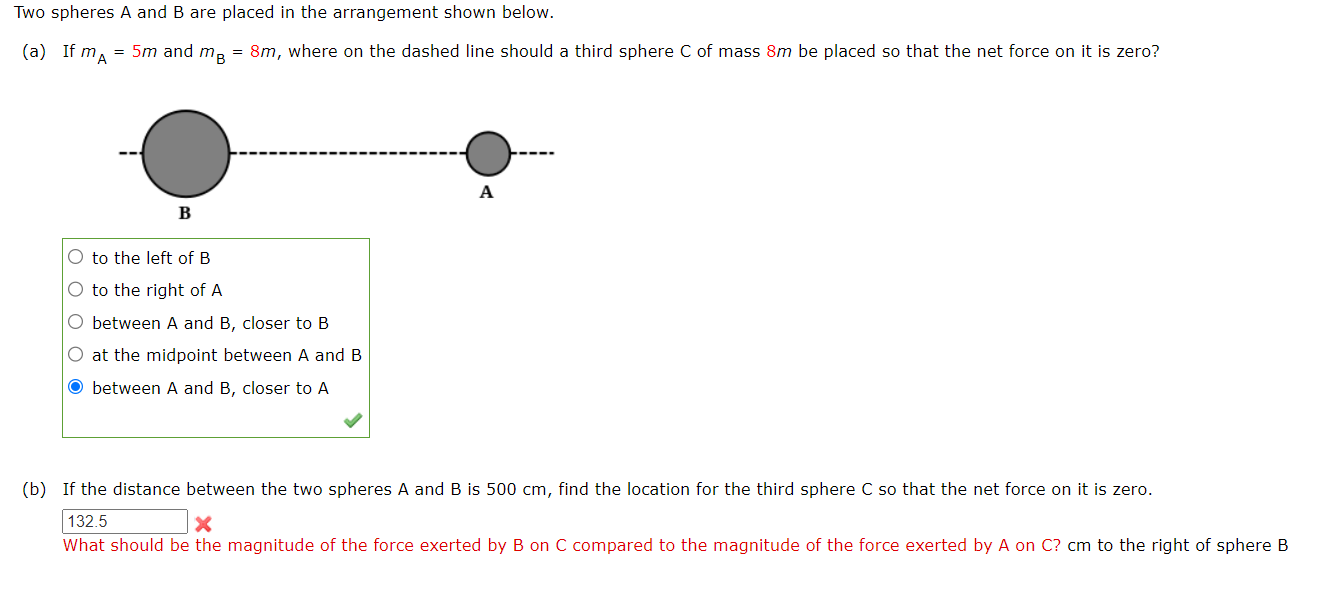 Solved Two Spheres A And B Are Placed In The Arrangement | Chegg.com