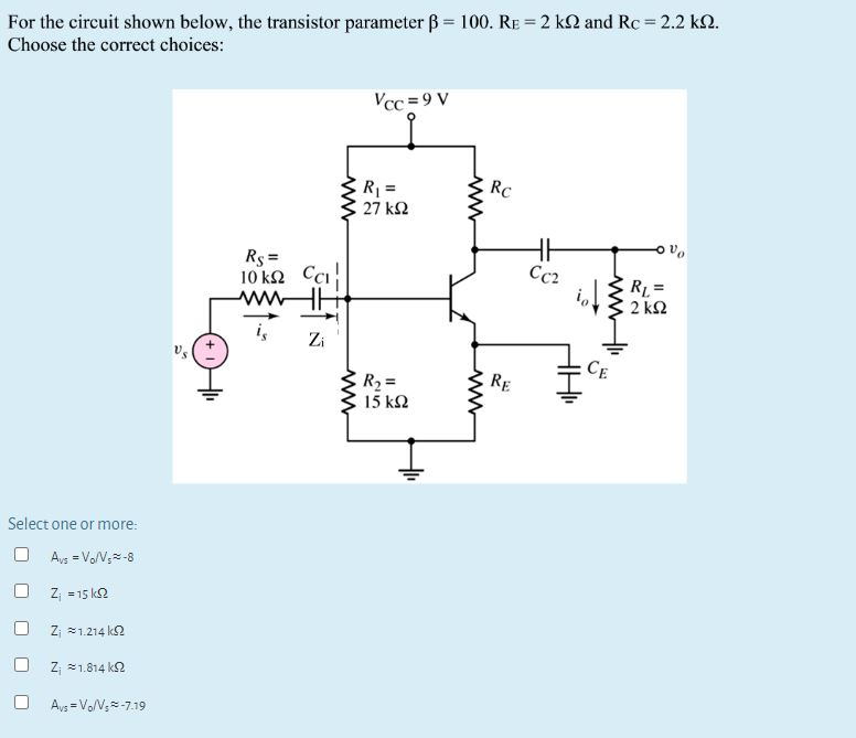 Solved For the circuit shown below, the transistor parameter | Chegg.com