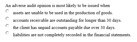 Solved An Adverse Audit Opinion Is Most Likely To Be Issued Chegg Com