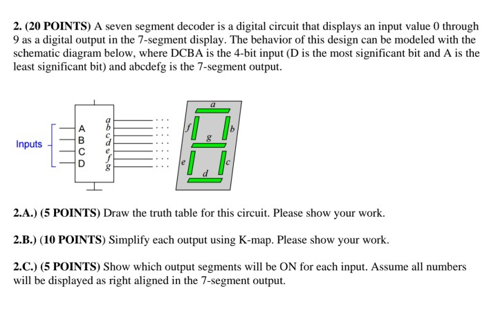 Solved A seven segment decoder is a digital circuit that | Chegg.com