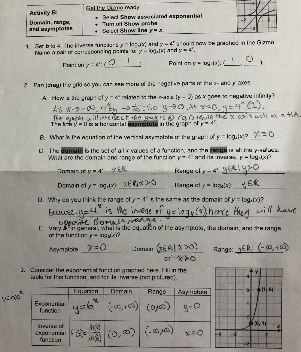 Solved If you could review my answers and let me know if  Chegg.com For Exponential Functions Worksheet Answers