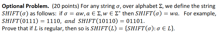 Solved Optional Problem. (20 points) For any string o, over | Chegg.com
