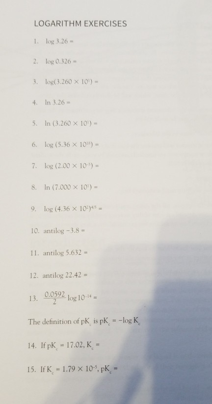 Solved Logarithm Exercises 1 Log 3 26 2 Log 0 326 3 Chegg Com