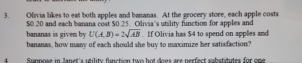 Solved 3. Olivia Likes To Eat Both Apples And Bananas. At | Chegg.com