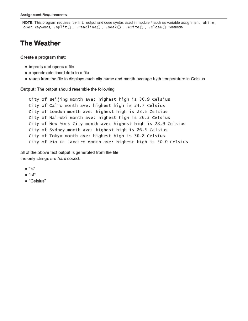 Solved Assignment Requirements NOTE: This program requires | Chegg.com