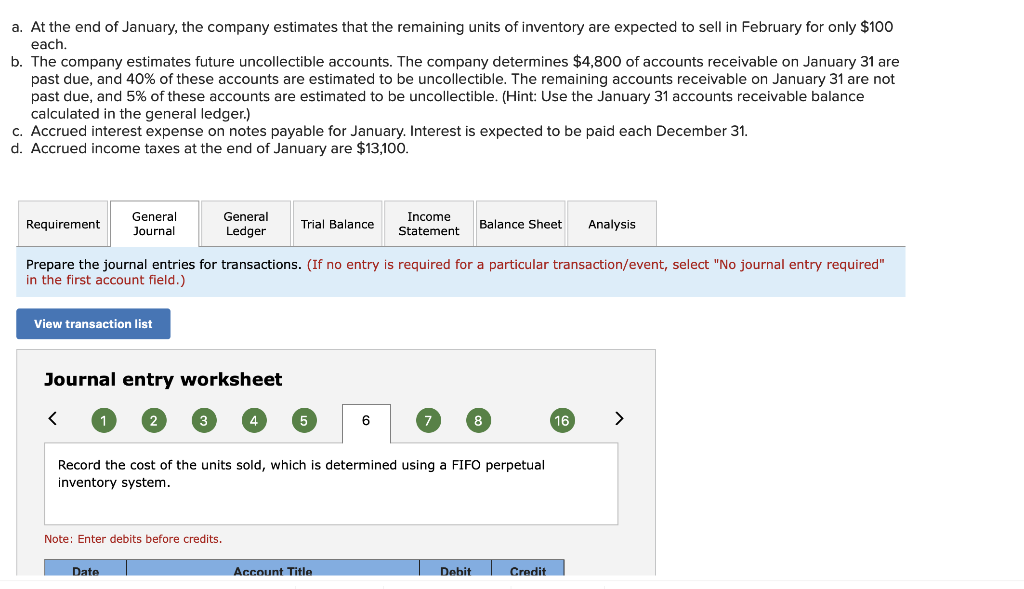 Solved a. At the end of January, the company estimates that