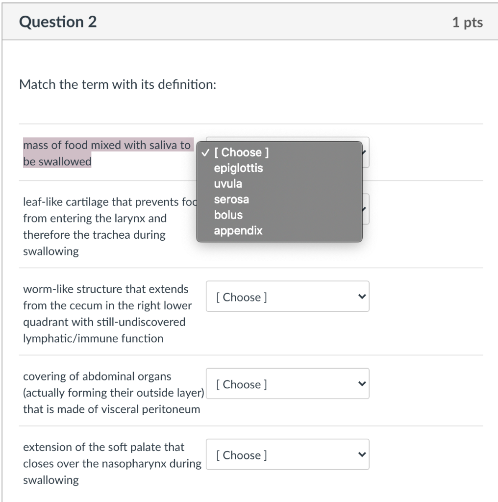 Solved Match each digestive organ with its characteristics: | Chegg.com