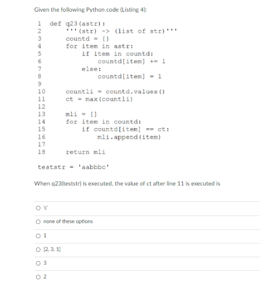 Solved Consider the following Python code (Listing 3): | Chegg.com