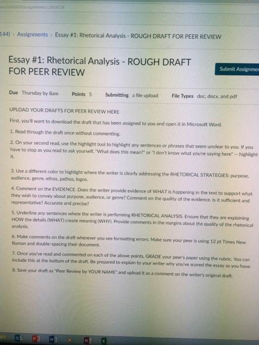 Solved 144 Assignments Essay 1 Rhetorical Chegg