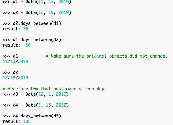 Solved 8. Write a method days_between(self, other) that | Chegg.com