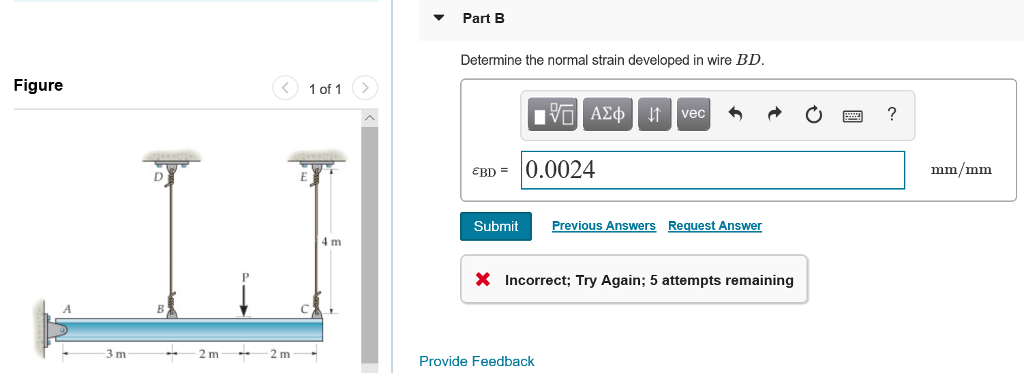 Solved Part B Determine the normal strain developed in wire | Chegg.com
