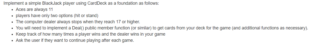 How would you develop a blackjack game in c++ using | Chegg.com