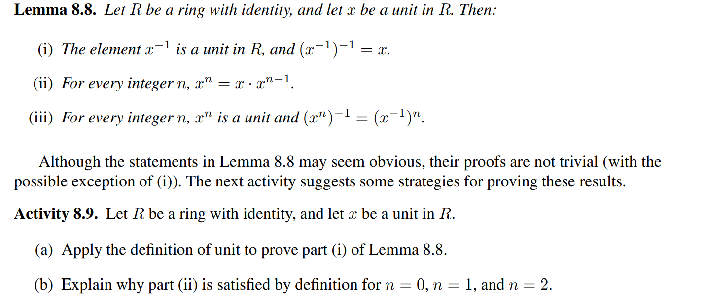 Solved Lemma 8.8. Let R Be A Ring With Identity, And Let X | Chegg.com