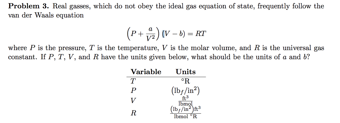 Solved Problem 3. Real gasses, which do not obey the ideal | Chegg.com