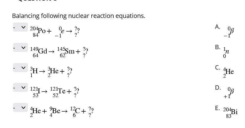 Solved Balancing Following Nuclear Reaction Equations. | Chegg.com