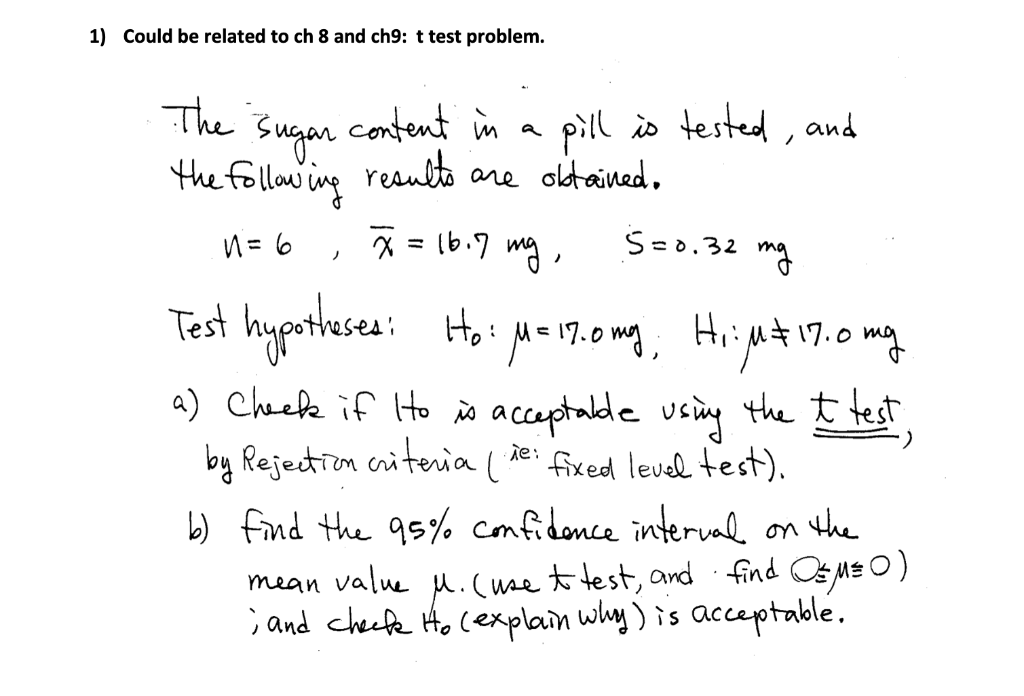 1 Could Be Related To Ch 8 And Ch9 T Test Problem Chegg Com