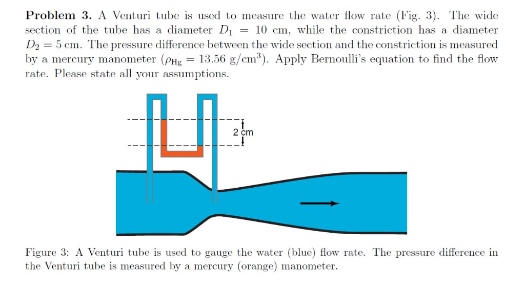 Solved Problem 3. A Venturi tube is used to measure the | Chegg.com