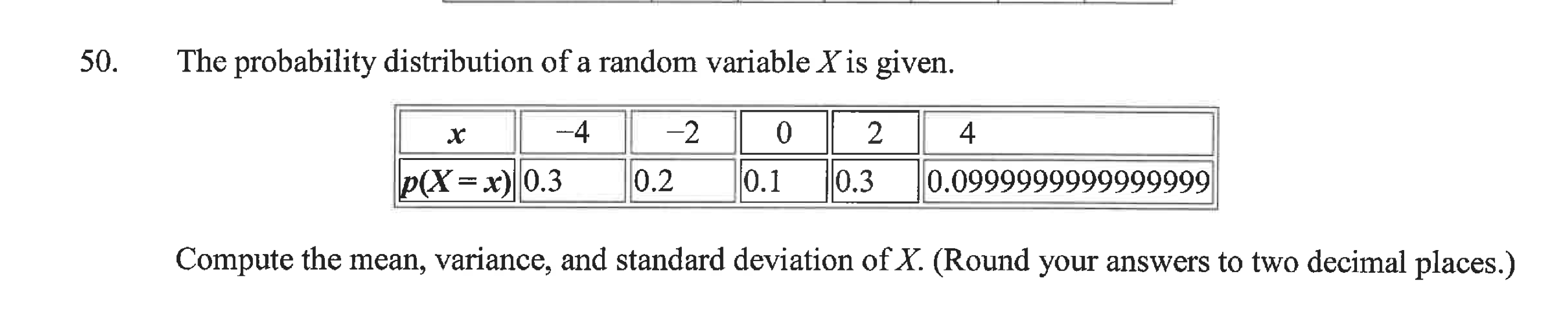 Solved 50. The probability distribution of a random variable | Chegg.com