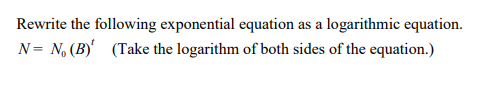 Solved Rewrite The Following Exponential Equation As A | Chegg.com