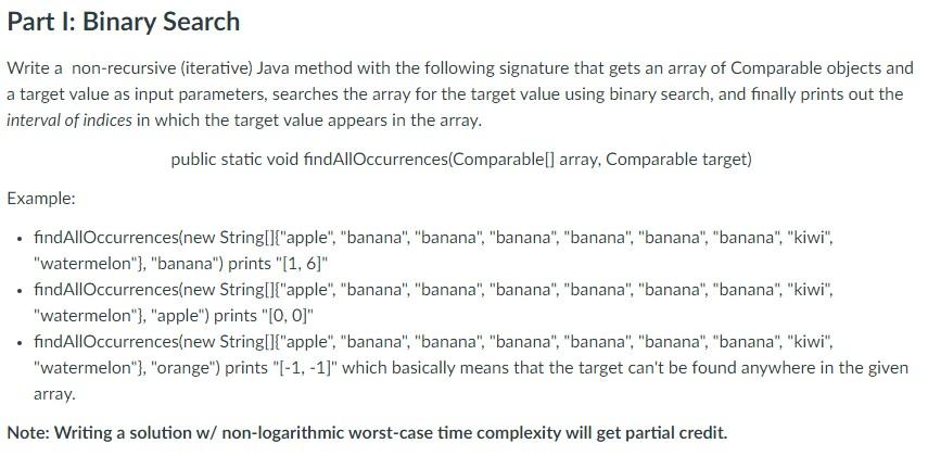 Solved Part I: Binary Search Write a non-recursive | Chegg.com