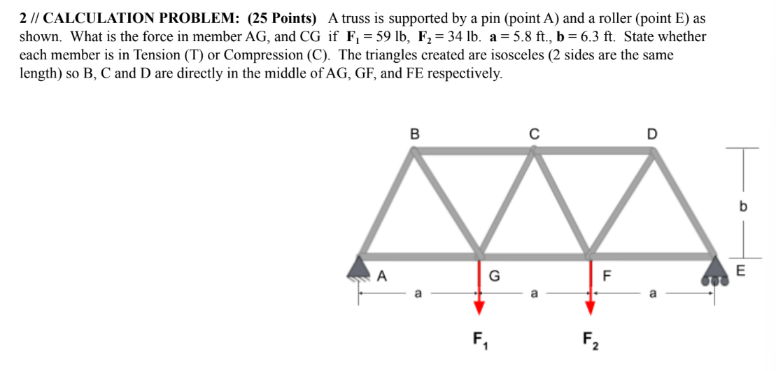 Solved 2 // CALCULATION PROBLEM: (25 Points) A truss is | Chegg.com