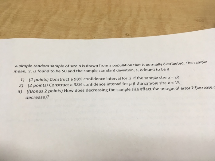 Solved A simple random sample of size mean, X, is found to | Chegg.com