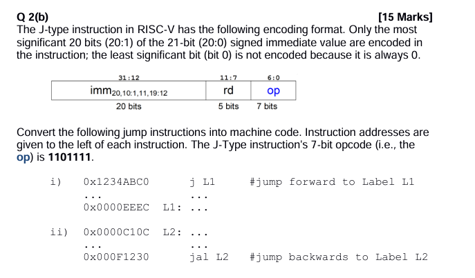 Solved Q 2(b)[15 ﻿Marks]The J-type instruction in RISC-V has | Chegg.com
