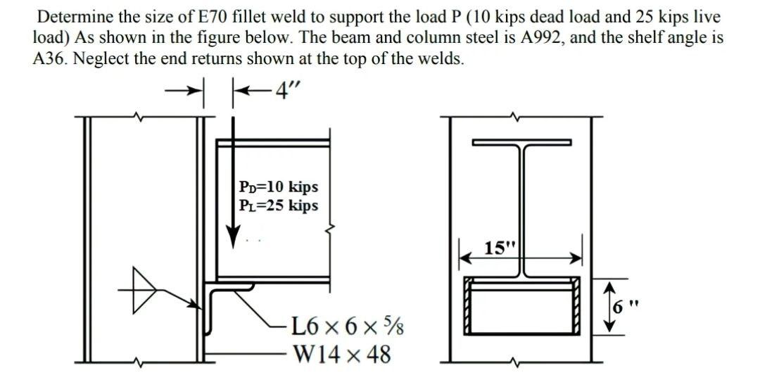 Solved Determine the size of E70 fillet weld to support the | Chegg.com
