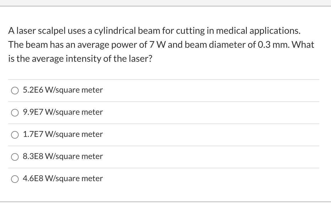 Solved A laser scalpel uses a cylindrical beam for cutting