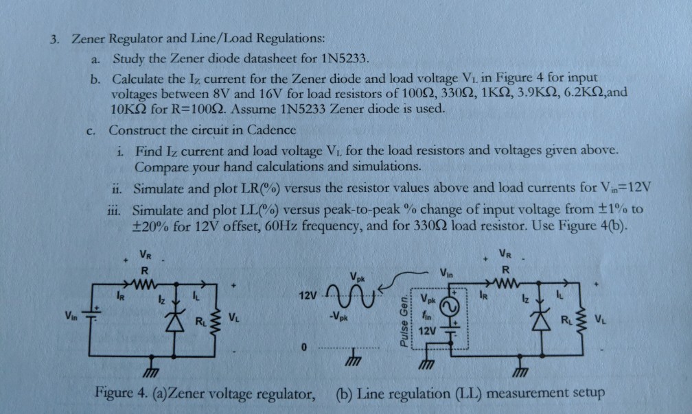 Solved 3. Zener Regulator and Line/Load Regulations Study