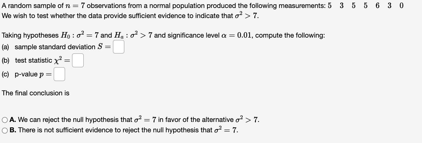 Solved A random sample of n=7 observations from a normal | Chegg.com