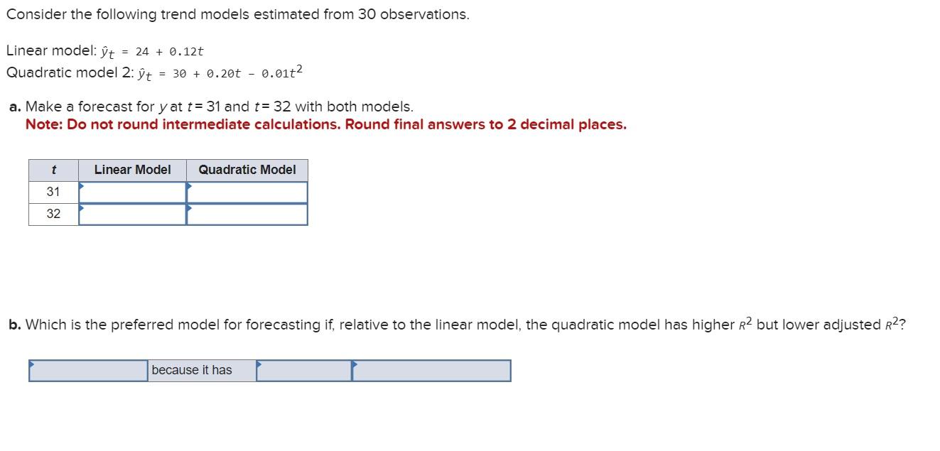 Solved Consider the following trend models estimated from 30 | Chegg.com