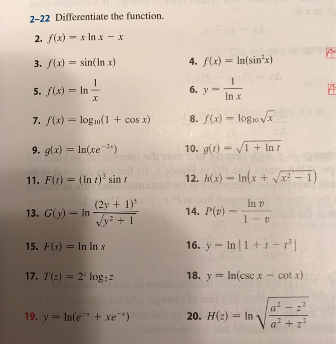Solved 2-22 Differentiate the function. 2. f(x) Inx - x 3. | Chegg.com