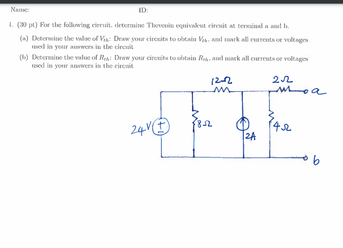 Solved Name: ID: 1. (30 pt) For the following circuit | Chegg.com