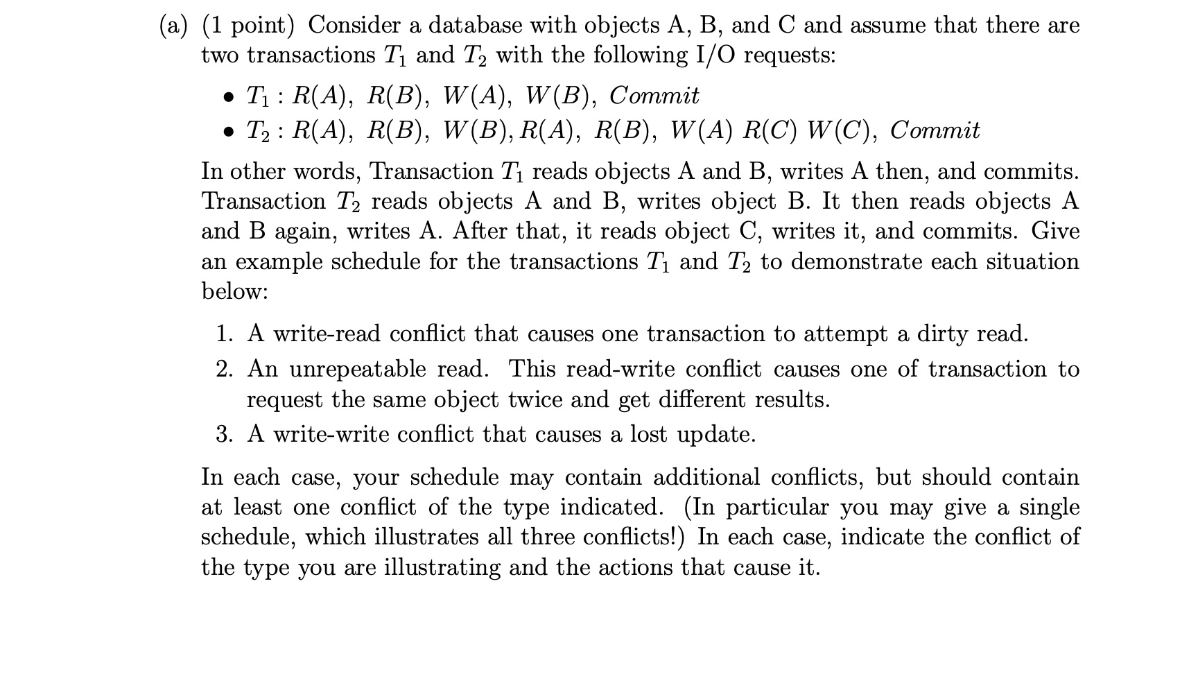 Solved (1 Point) Consider A Database With Objects A,B, And C | Chegg.com