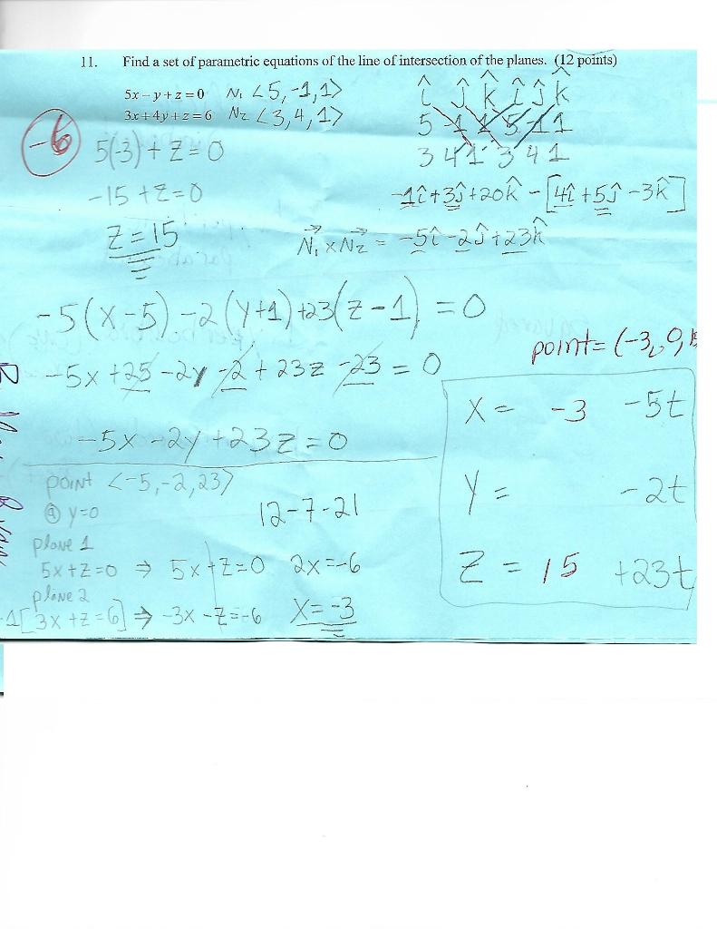 Solved 11. Find a set of parametric equations of the line of | Chegg.com