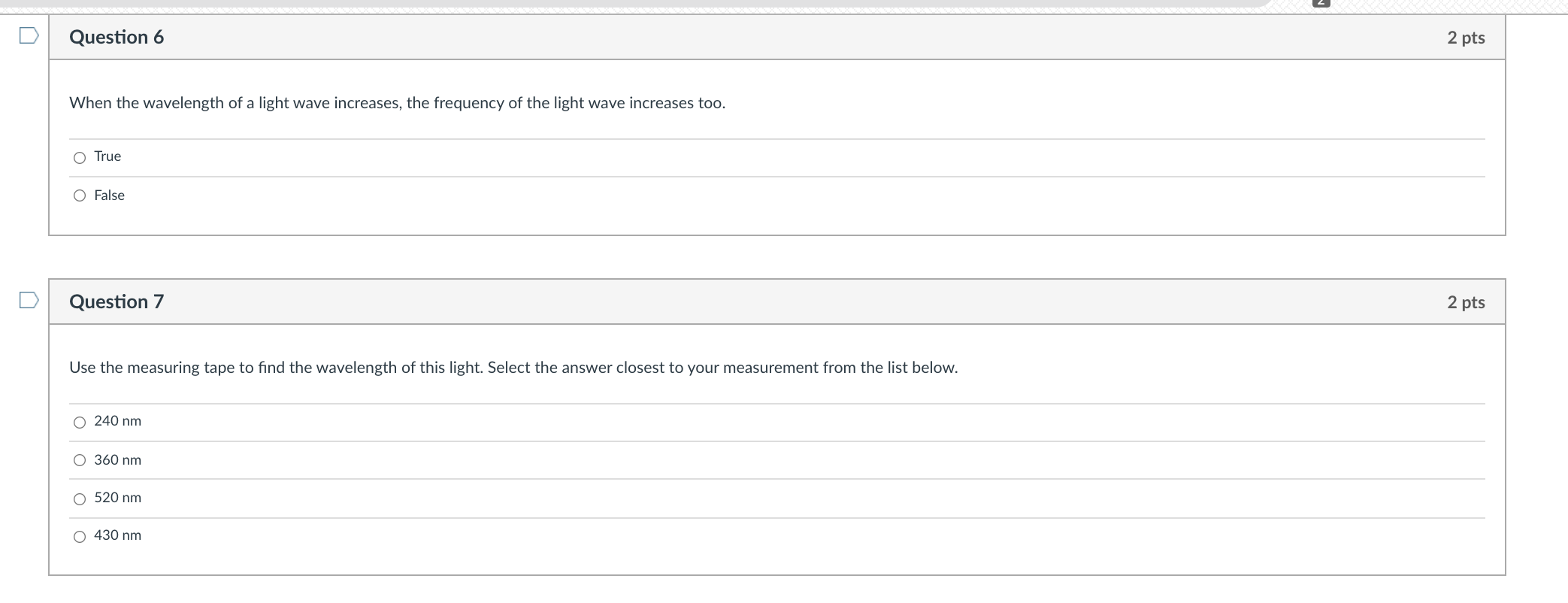 Solved Question 5 2 pts Change the color of light by | Chegg.com