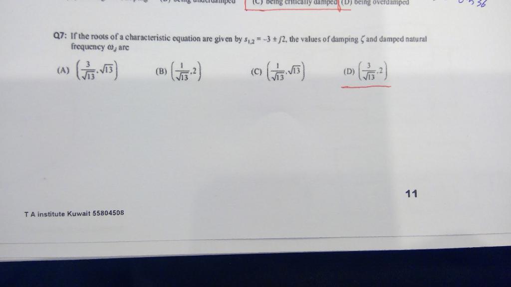 Solved being critically damped by being overdamped Q7: If | Chegg.com