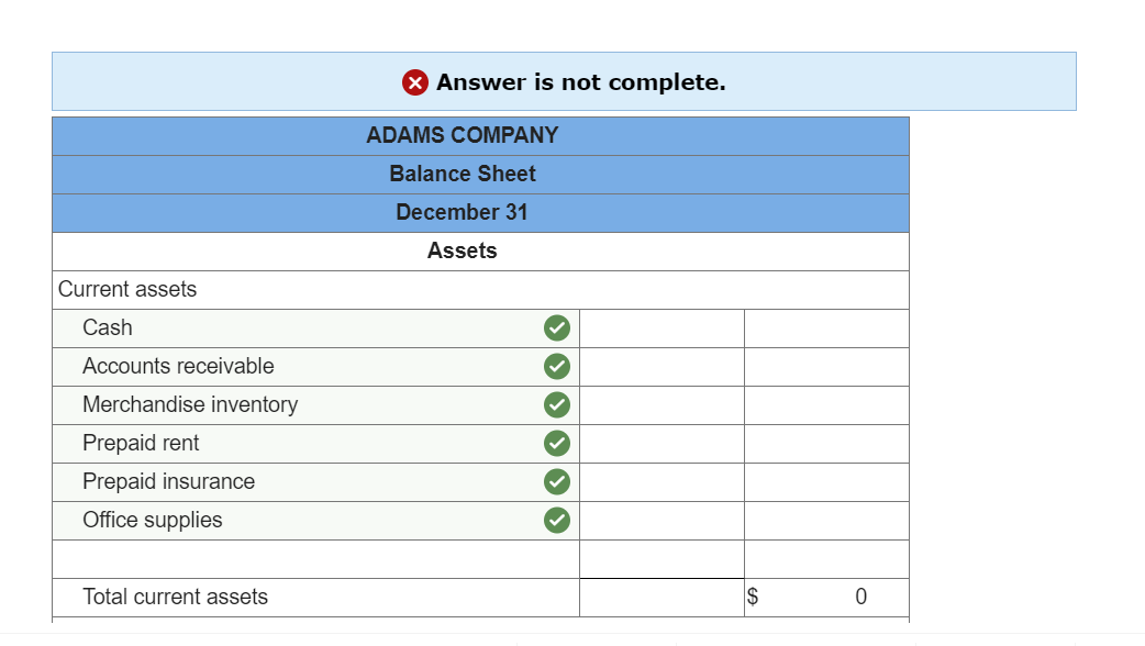 Solved Adams Company Reports The Following Balance Sheet Chegg