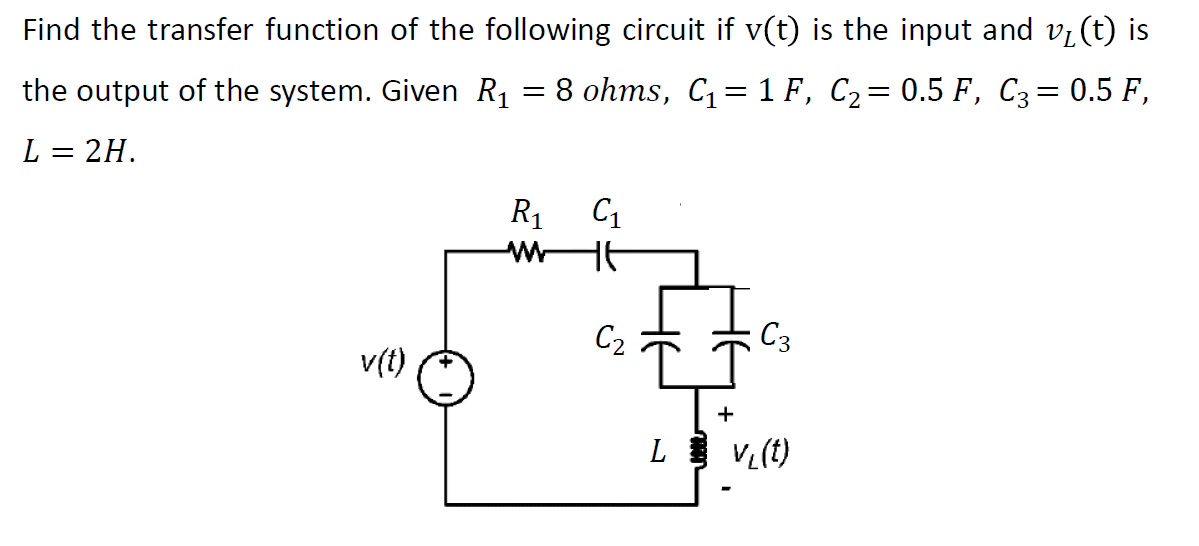 Solved Find The Transfer Function Of The Following Circuit | Chegg.com