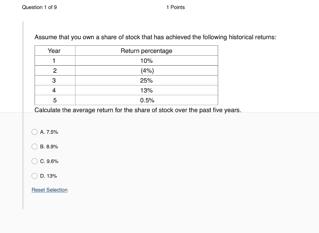 solved-question-1-of-9-1-points-assume-that-you-own-a-share-chegg