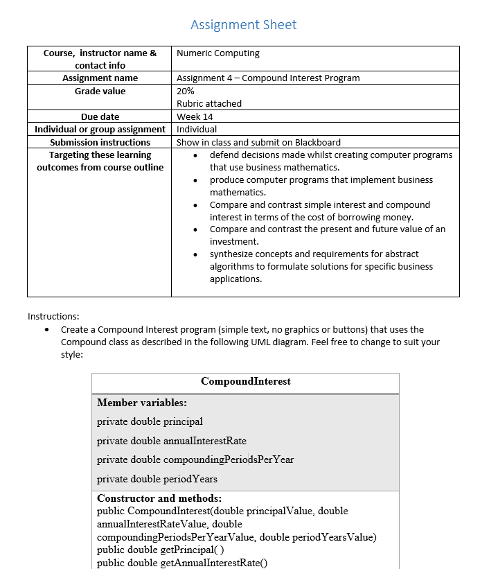 Solved Assignment Sheet Course, instructor name & Numeric | Chegg.com