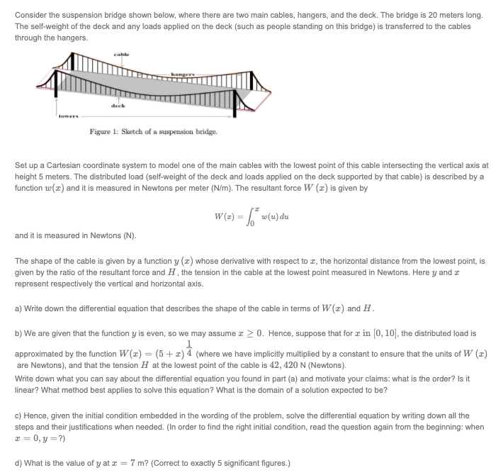Solved Consider the suspension bridge shown below, where