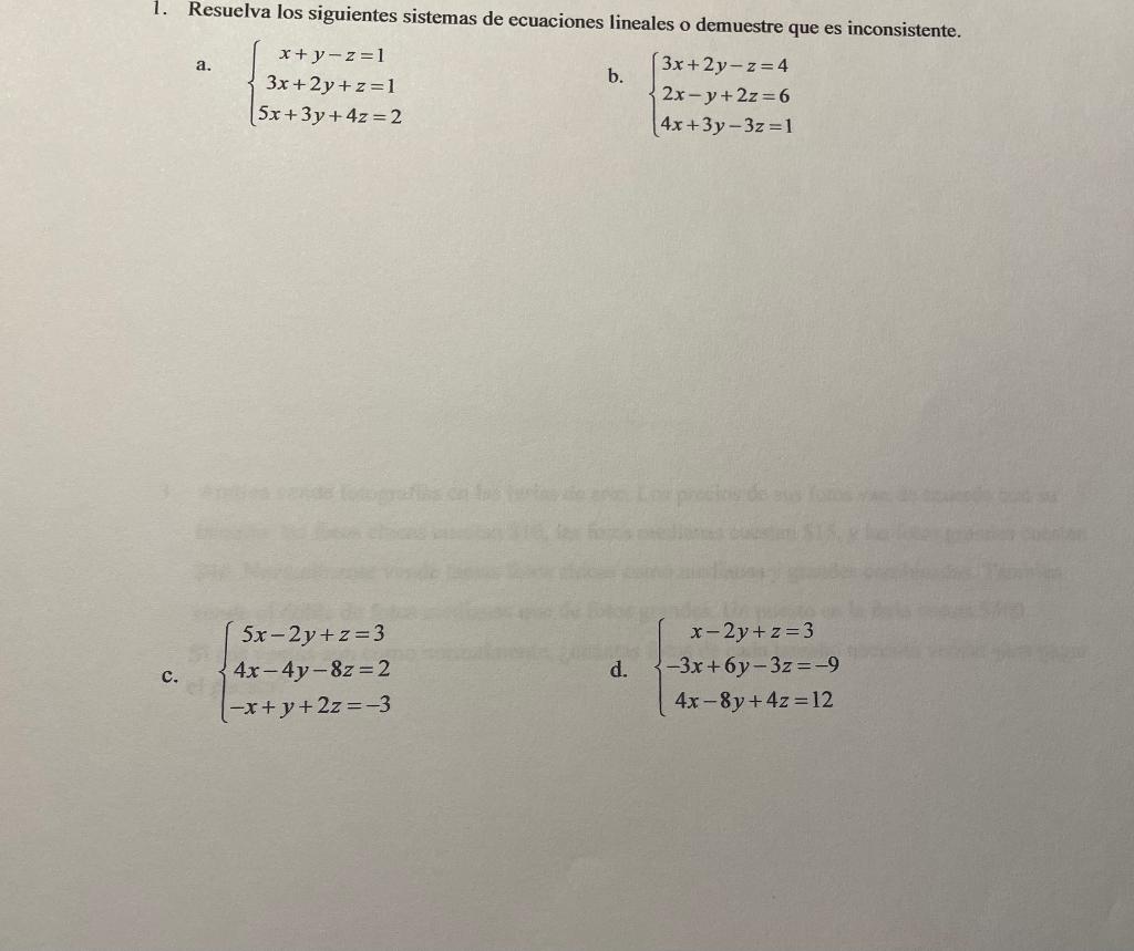 Solved 1 Solve The Following Systems Of Linear Equations Chegg Com