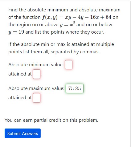 Solved Find the absolute minimum and absolute maximum of the | Chegg.com